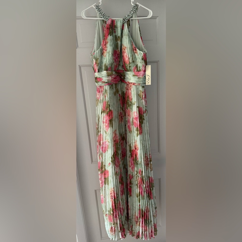 Eliza J Pink and Green Pleated Dress